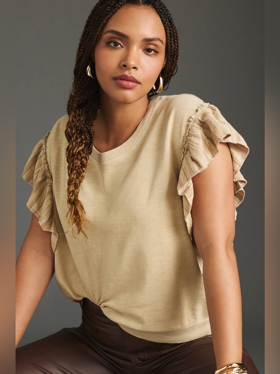 Pilcro Tops - Anthropologie Pilcro Chambray Flutter-Sleeve Sweatshirt Tee in Sand
